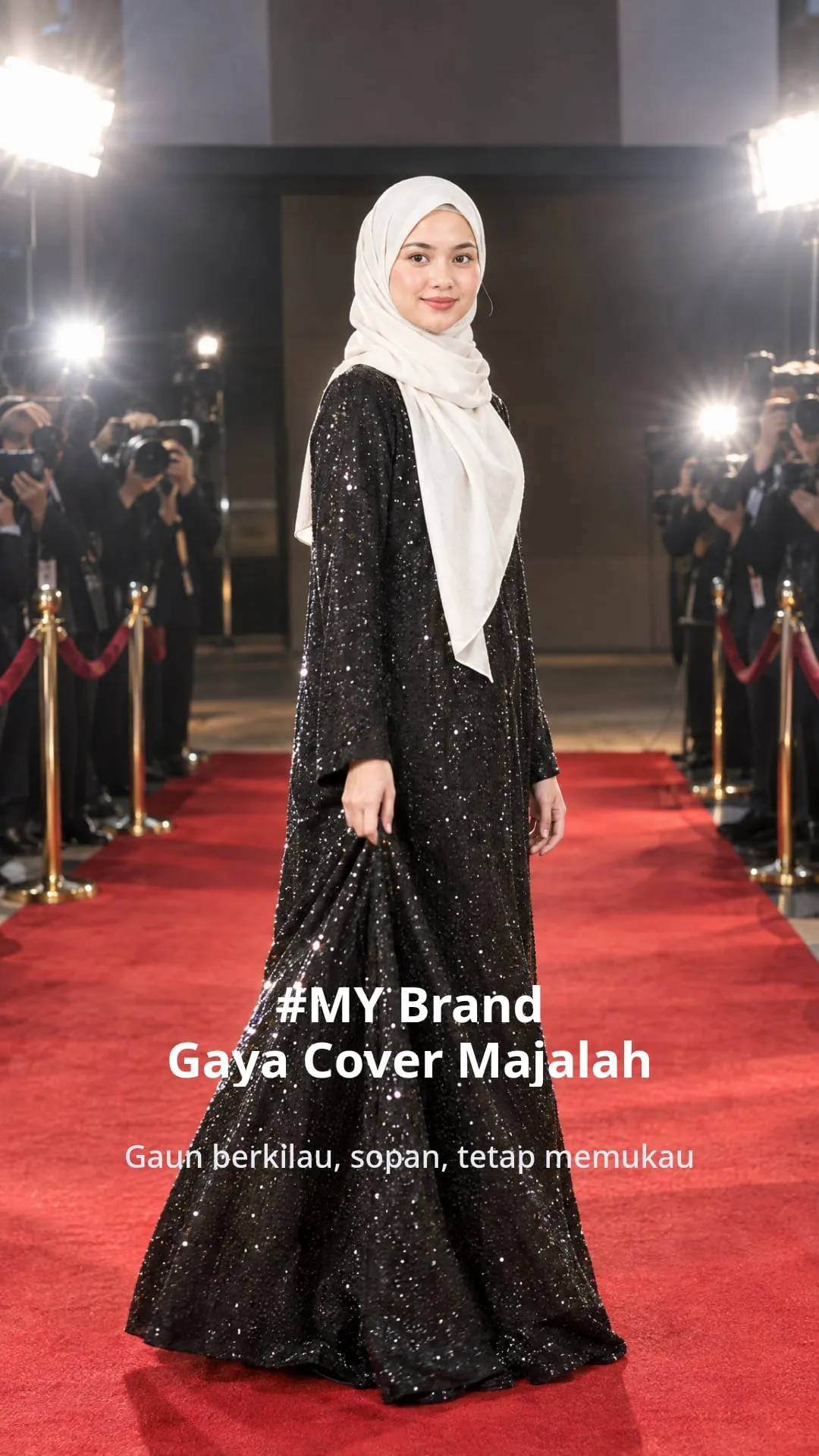 Red-carpet ready: a sparkling modest gown in a magazine-cover shoot, TikTok post