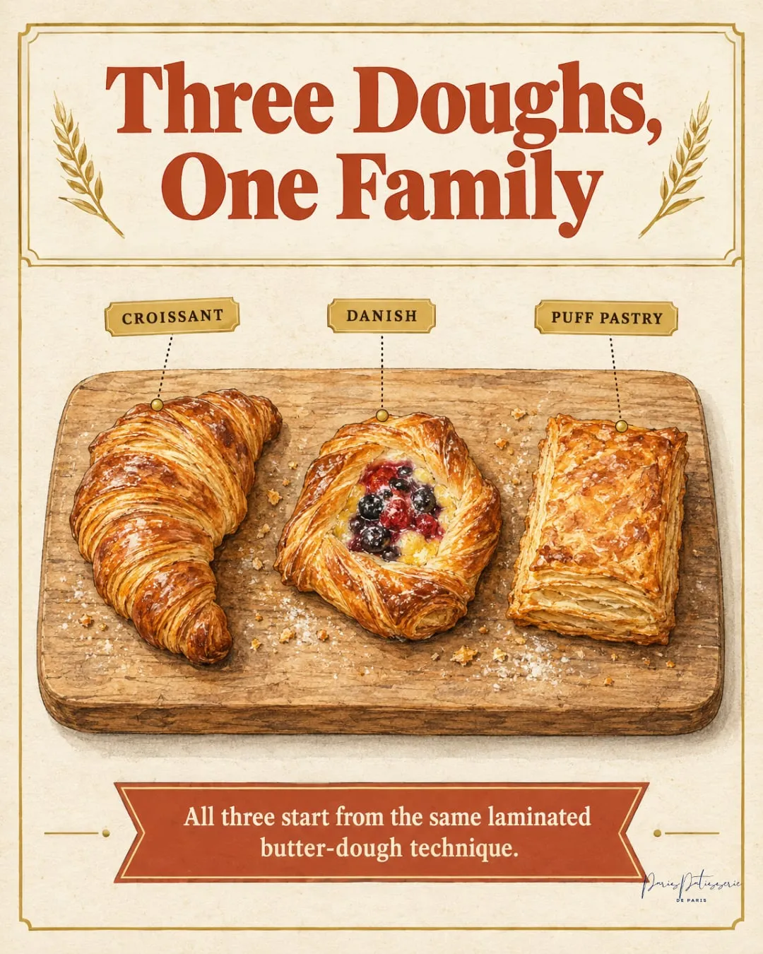 Croissant, Danish or puff pastry? Three doughs, one family, Facebook post