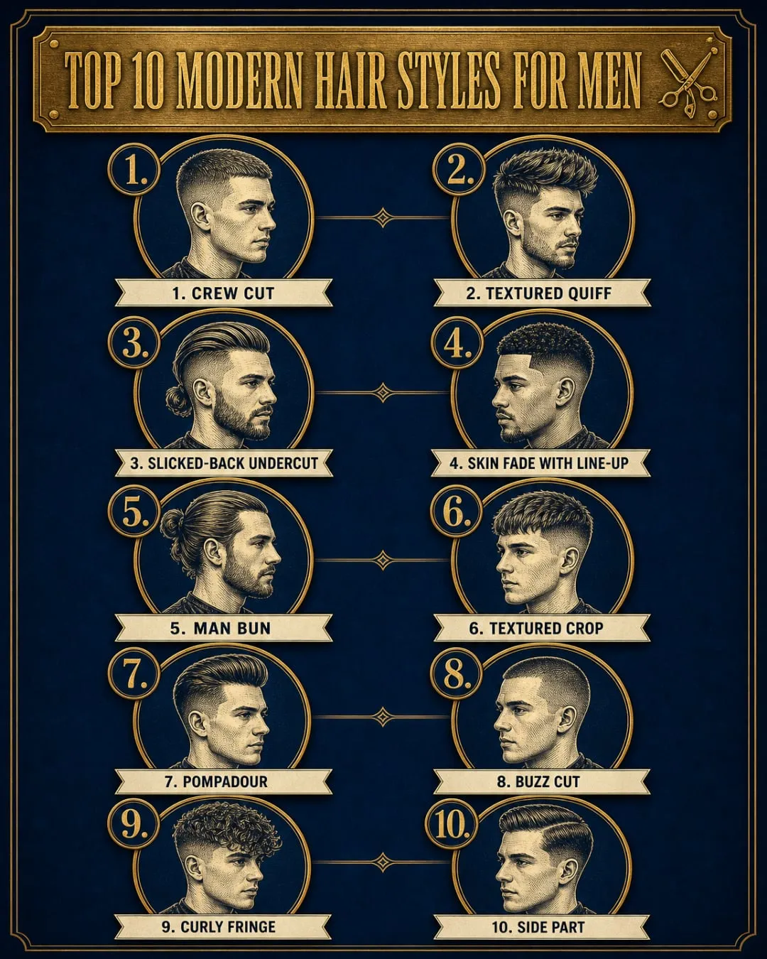 Top 10 modern men's haircuts, from crew cut to side part, Facebook post